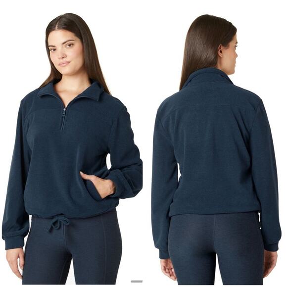 NEW Beyond Yoga New Terrain Pullover Nocturnal Navy Blue Quarter Zip Sweatshirt - Picture 1 of 8